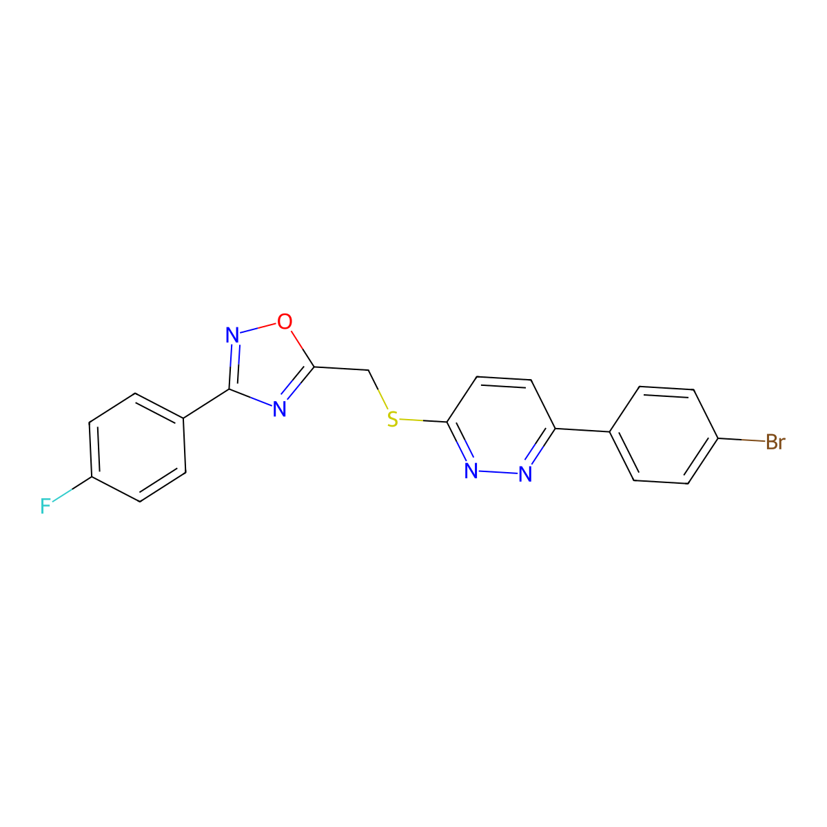 3-(4-Bromophenyl)-6-({[3-(4-fluorophenyl)-1,2,4-oxadiazol-5-yl]methyl}sulfanyl)pyridazine molecular structure, CAS 1111316-62-1
