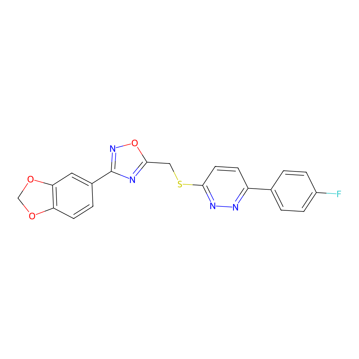 3-(Benzo[d][1,3]dioxol-5-yl)-5-(((6-(4-fluorophenyl)pyridazin-3-yl)thio)methyl)-1,2,4-oxadiazole molecular structure, CAS 1111316-64-3