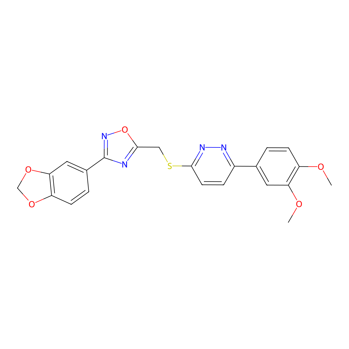 3-(Benzo[d][1,3]dioxol-5-yl)-5-(((6-(3,4-dimethoxyphenyl)pyridazin-3-yl)thio)methyl)-1,2,4-oxadiazole molecular structure, CAS 1111316-67-6
