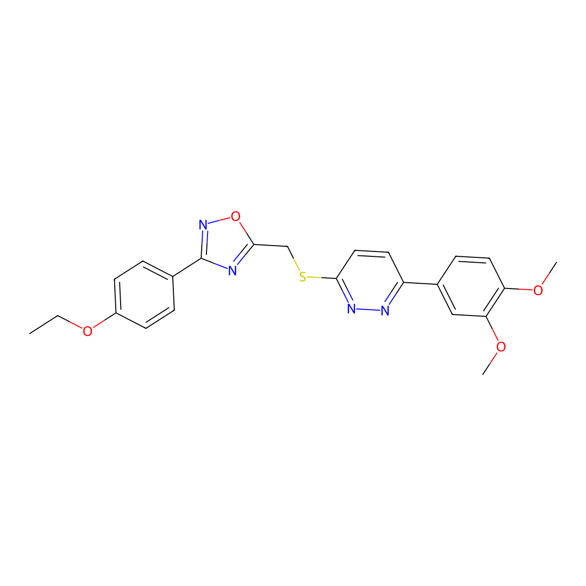 3-(3,4-Dimethoxyphenyl)-6-({[3-(4-ethoxyphenyl)-1,2,4-oxadiazol-5-yl]methyl}sulfanyl)pyridazine molecular structure, CAS 1111316-68-7