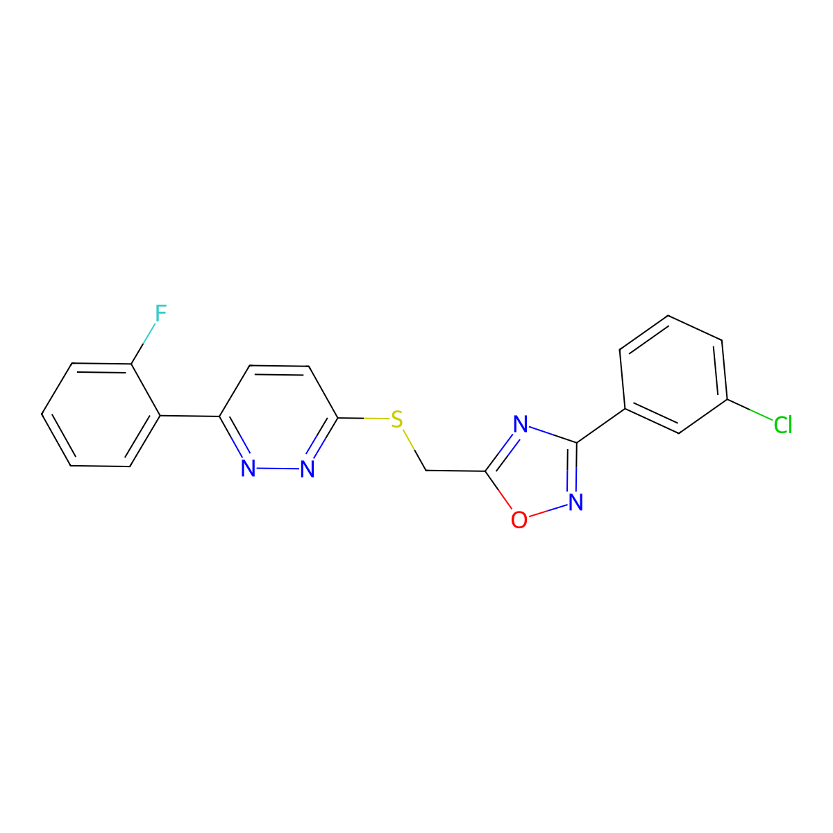 3-(3-Chlorophenyl)-5-(((6-(2-fluorophenyl)pyridazin-3-yl)thio)methyl)-1,2,4-oxadiazole molecular structure, CAS 1111316-72-3