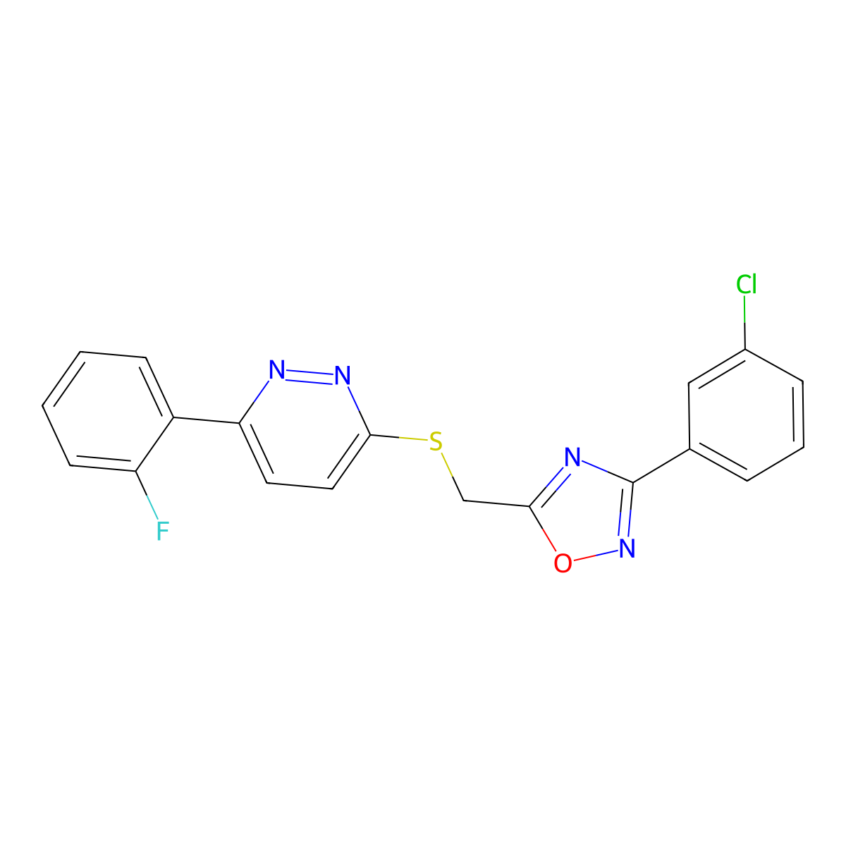 3-(3-Chlorophenyl)-5-(((6-(2-fluorophenyl)pyridazin-3-yl)thio)methyl)-1,2,4-oxadiazole molecular structure, CAS 1111316-72-3