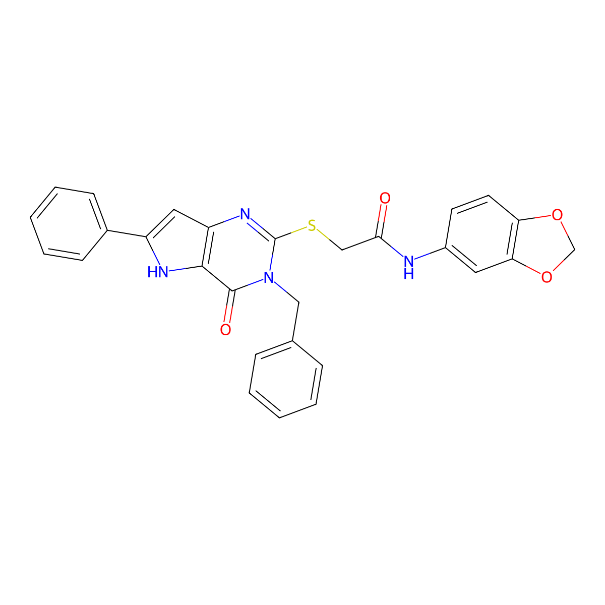 N-(benzo[d][1,3]dioxol-5-yl)-2-((3-benzyl-4-oxo-6-phenyl-4,5-dihydro-3H-pyrrolo[3,2-d]pyrimidin-2-yl)thio)acetamide molecular structure, CAS 1111316-74-5