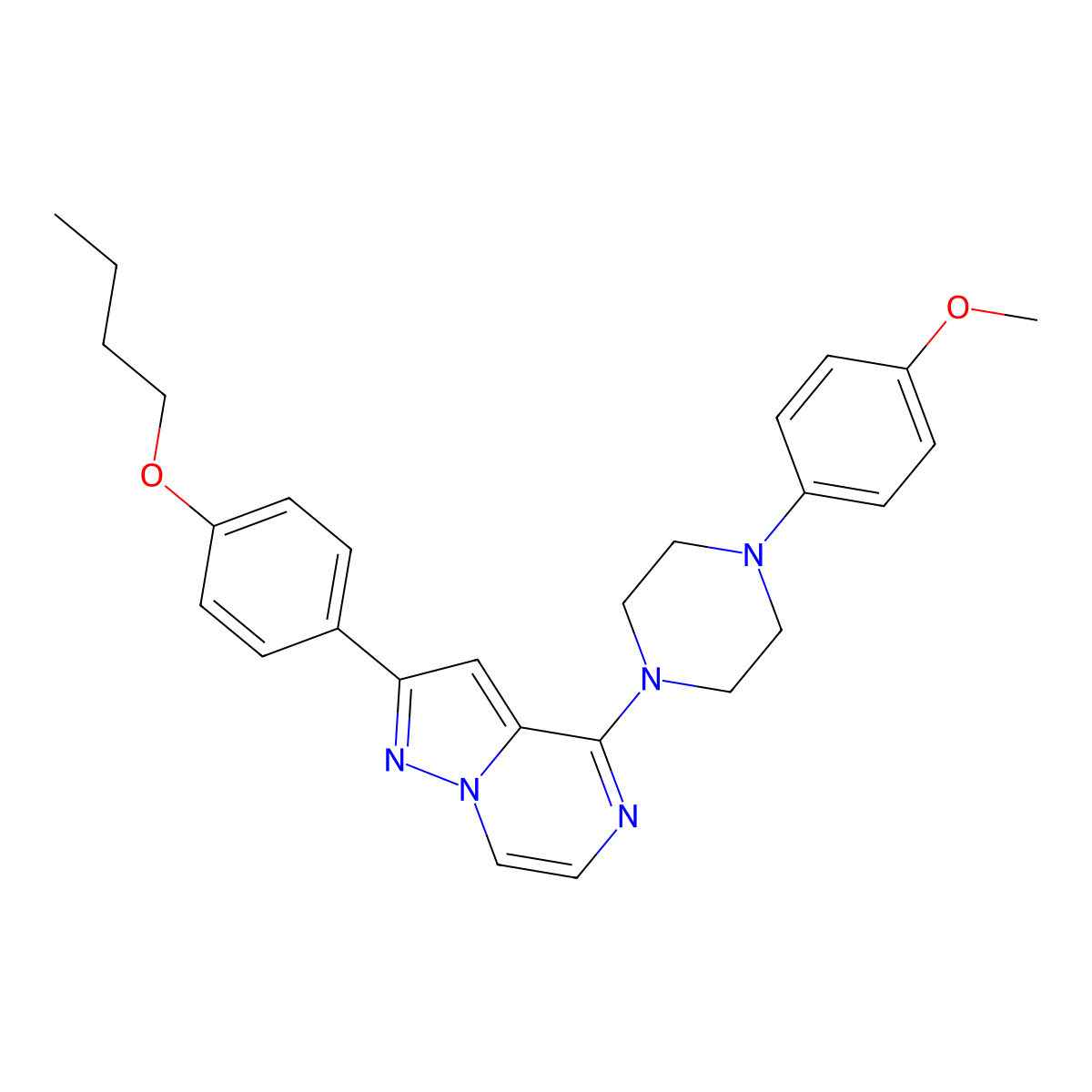1-[2-(4-Butoxyphenyl)pyrazolo[1,5-a]pyrazin-4-yl]-4-(4-methoxyphenyl)piperazine molecular structure, CAS 1111317-94-2