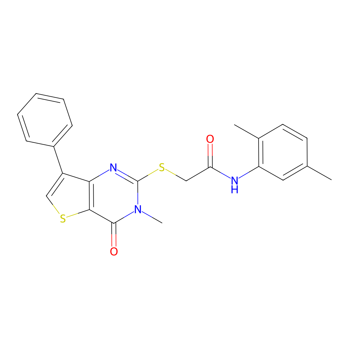 N-(2,5-dimethylphenyl)-2-[(3-methyl-4-oxo-7-phenyl-3,4-dihydrothieno[3,2-d]pyrimidin-2-yl)thio]acetamide molecular structure, CAS 1111317-97-5