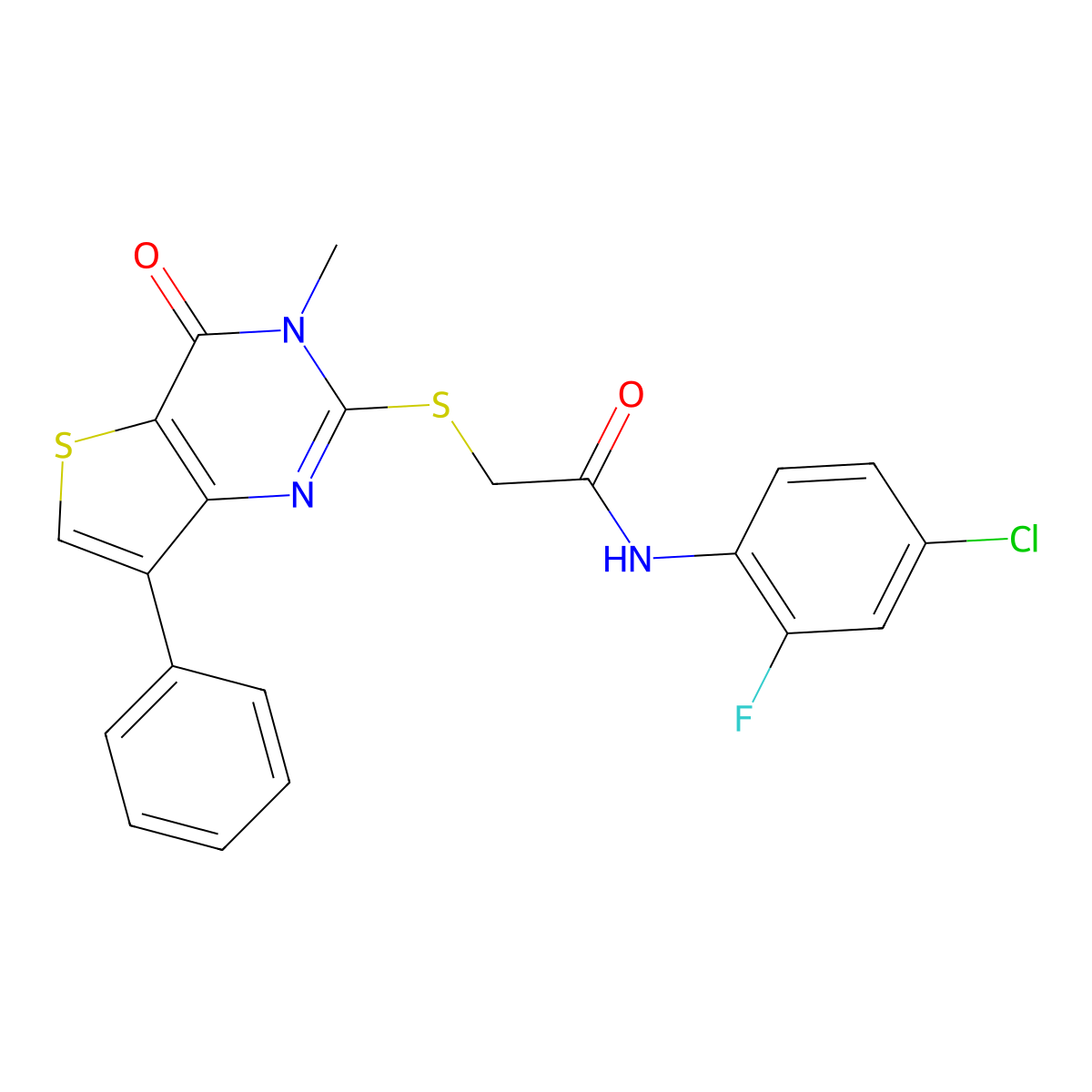 N-(4-chloro-2-fluorophenyl)-2-[(3-methyl-4-oxo-7-phenyl-3,4-dihydrothieno[3,2-d]pyrimidin-2-yl)sulfanyl]acetamide molecular structure, CAS 1111317-99-7