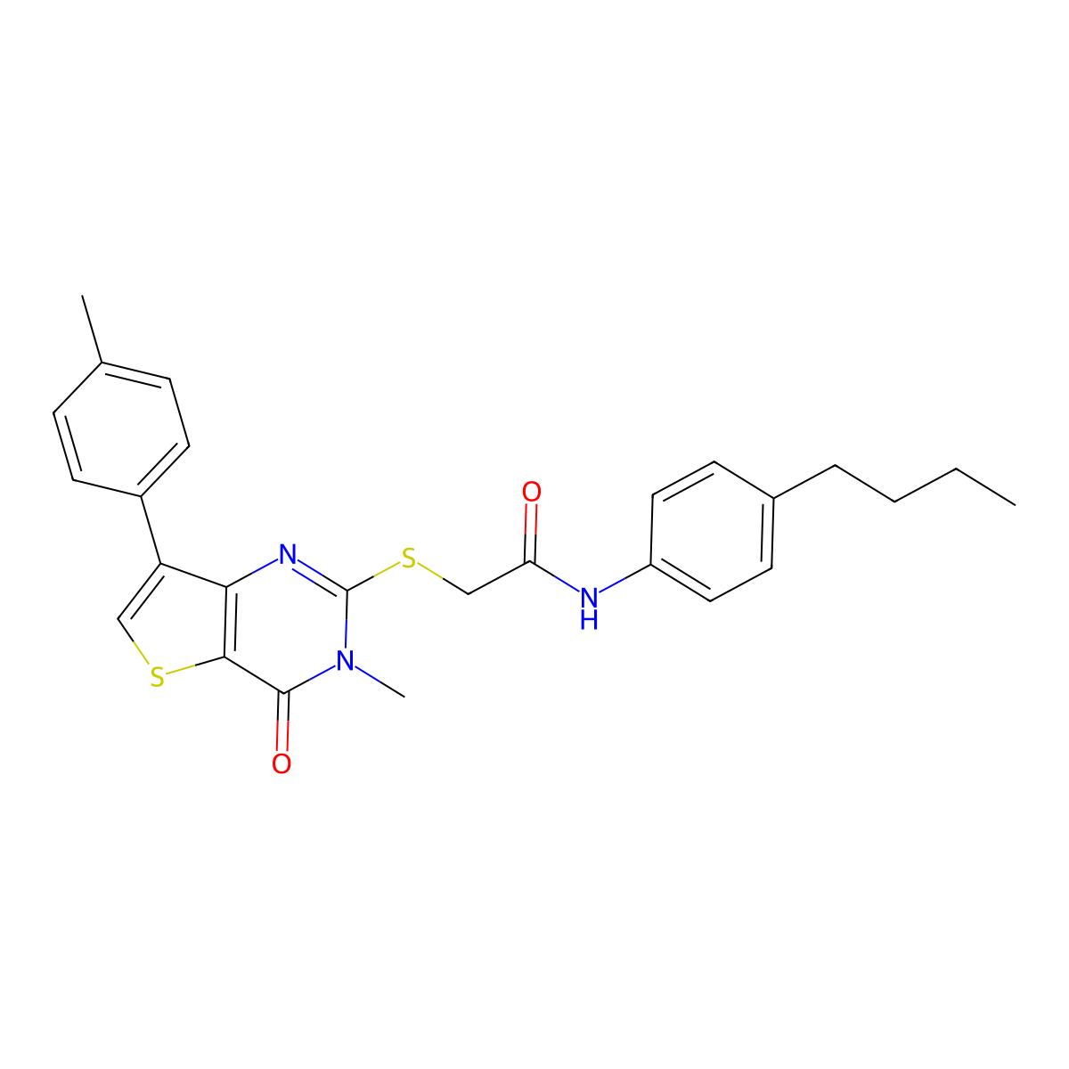 N-(4-butylphenyl)-2-{[3-methyl-7-(4-methylphenyl)-4-oxo-3,4-dihydrothieno[3,2-d]pyrimidin-2-yl]thio}acetamide molecular structure, CAS 1111318-00-3