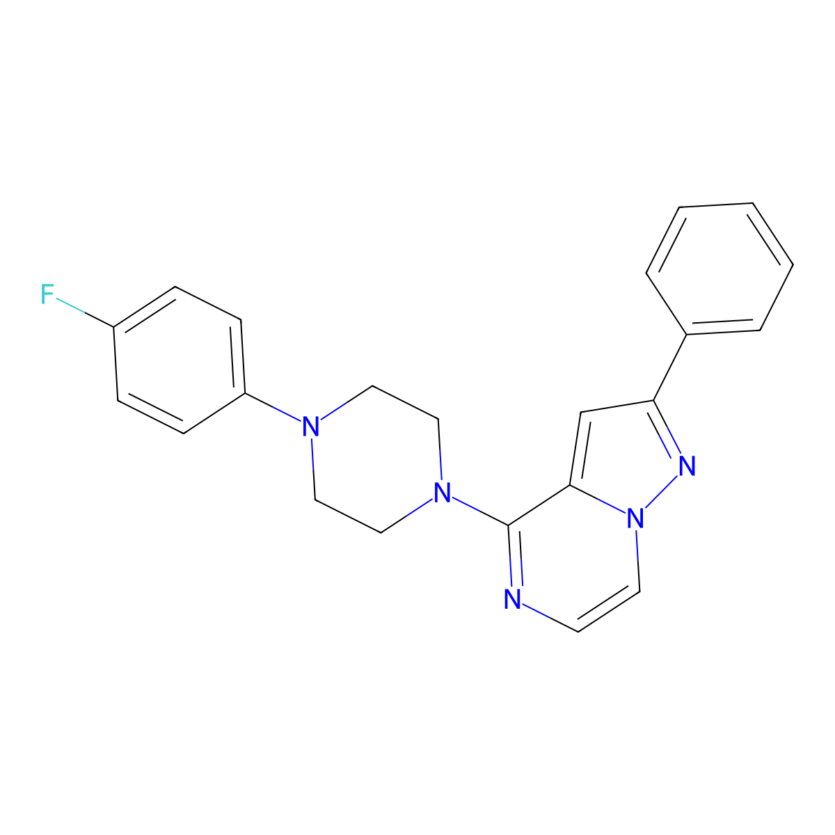 4-(4-(4-Fluorophenyl)piperazin-1-yl)-2-phenylpyrazolo[1,5-a]pyrazine molecular structure, CAS 1111319-88-0