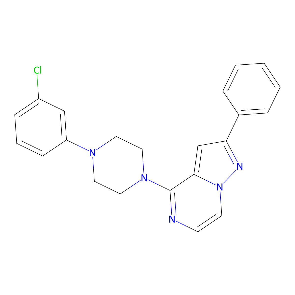 1-(3-Chlorophenyl)-4-{2-phenylpyrazolo[1,5-a]pyrazin-4-yl}piperazine molecular structure, CAS 1111319-89-1