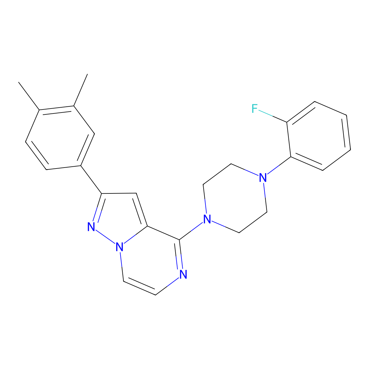 1-[2-(3,4-Dimethylphenyl)pyrazolo[1,5-a]pyrazin-4-yl]-4-(2-fluorophenyl)piperazine molecular structure, CAS 1111319-91-5