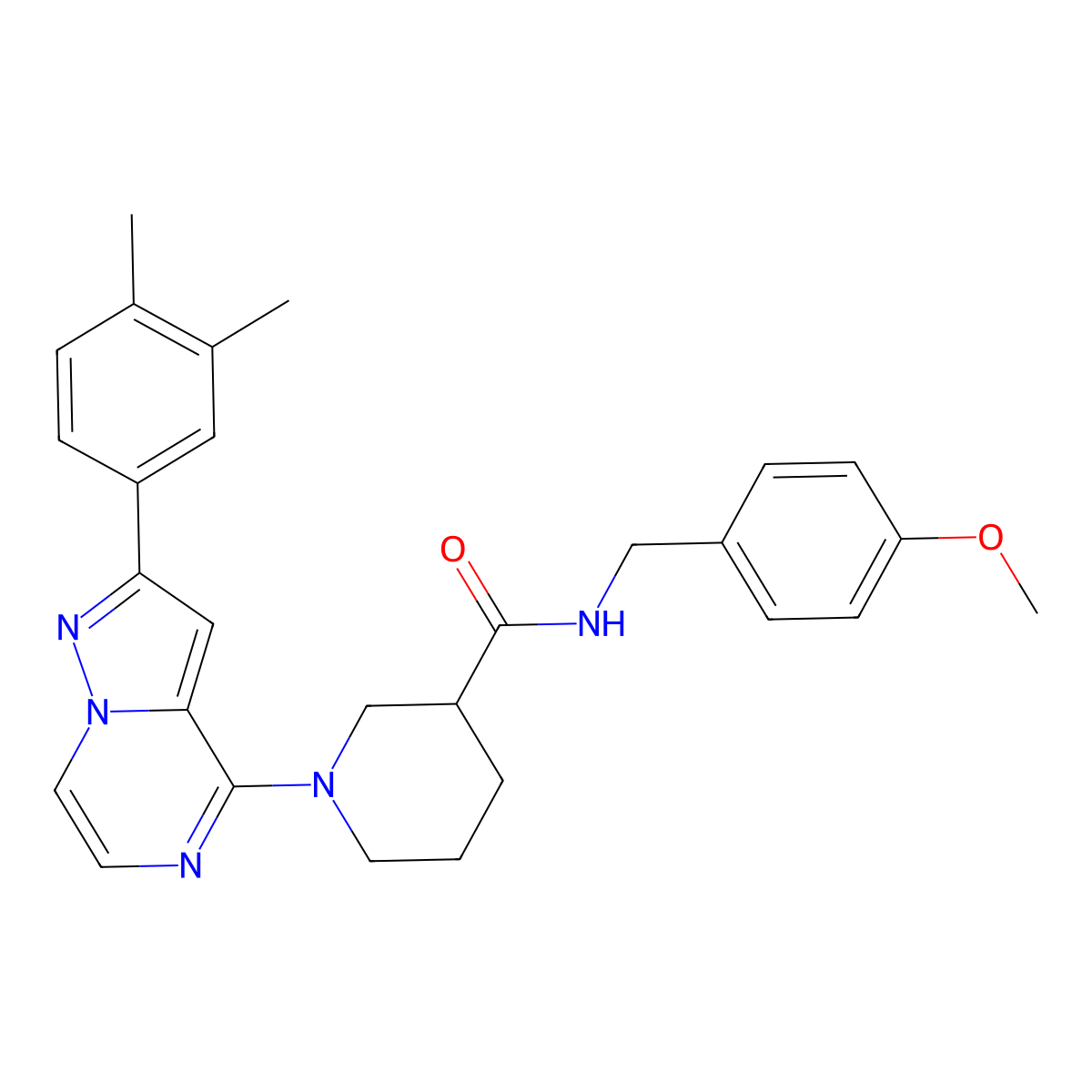 1-[2-(3,4-dimethylphenyl)pyrazolo[1,5-a]pyrazin-4-yl]-N-[(4-methoxyphenyl)methyl]piperidine-3-carboxamide molecular structure, CAS 1111319-96-0