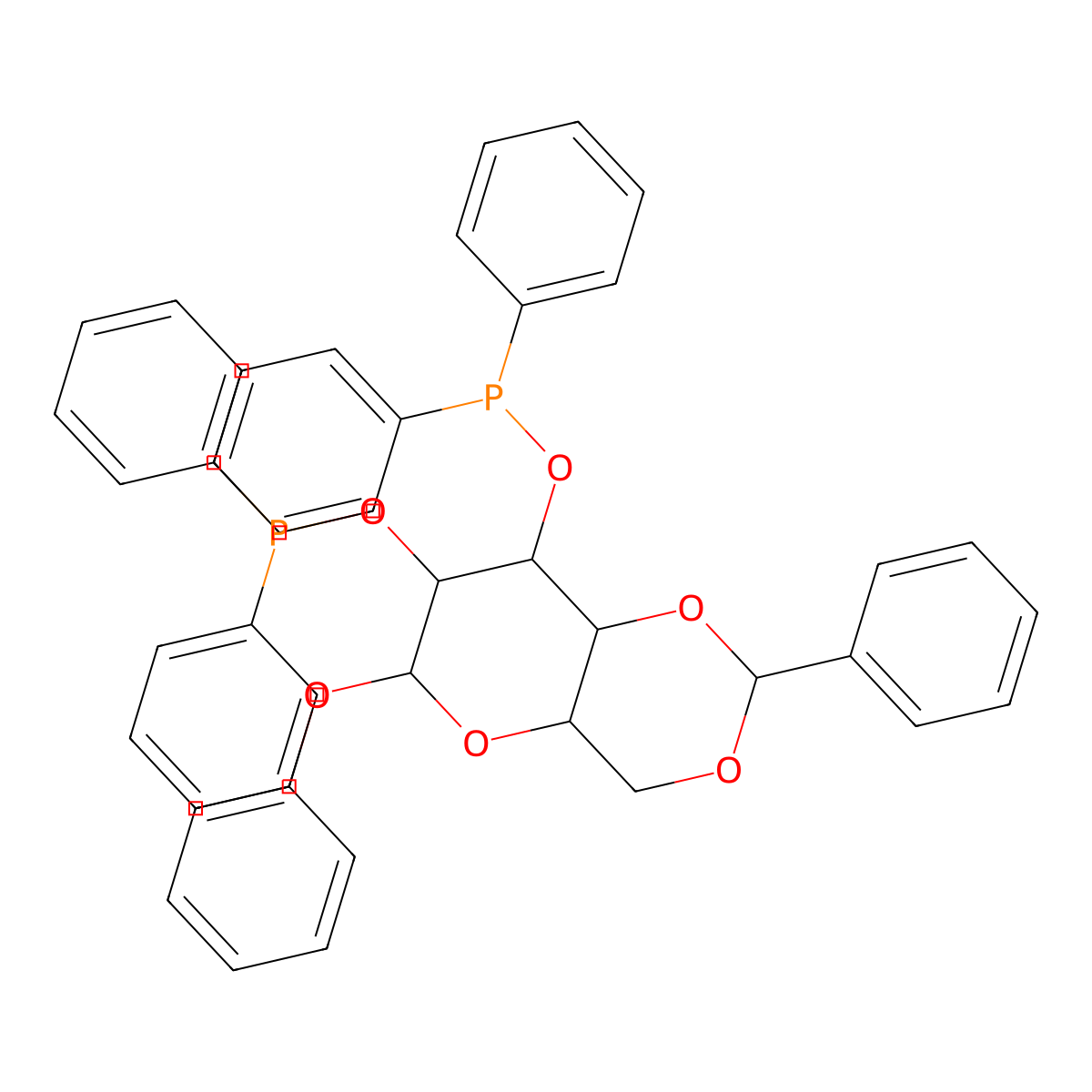 (-)-Phenyl-4,6-O-(R)-benzylidene-2,3-O-bis-(diphenylphosphino)-beta-D-glucopyranoside molecular structure, CAS 111137-94-1