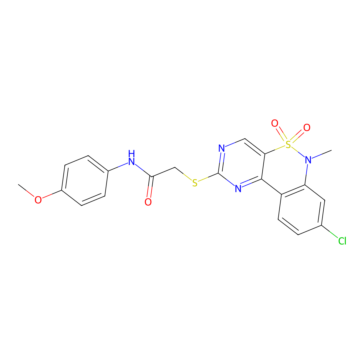 2-[(8-chloro-6-methyl-5,5-dioxido-6H-pyrimido[5,4-c][2,1]benzothiazin-2-yl)thio]-N-(4-methoxyphenyl)acetamide molecular structure, CAS 1111409-24-5