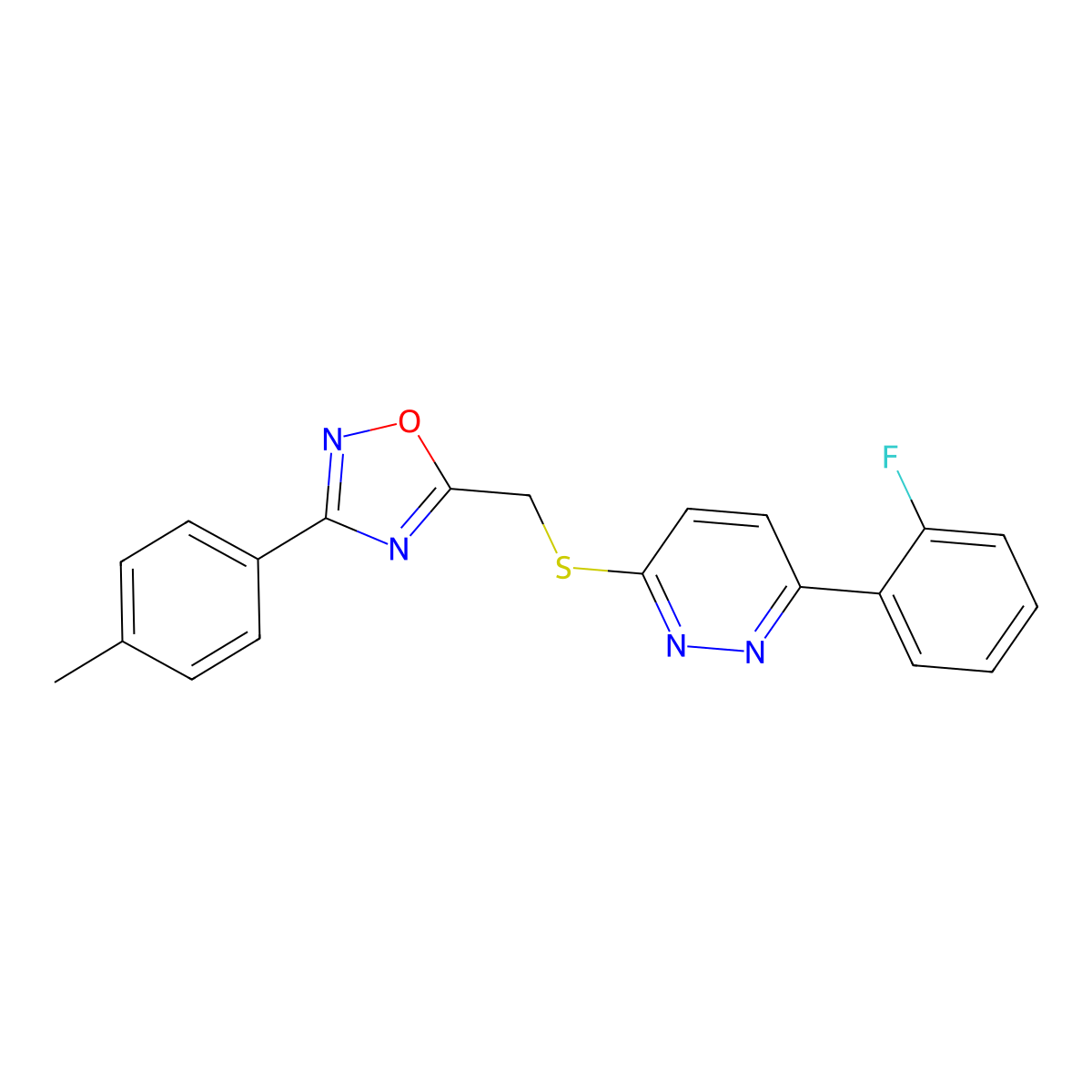 5-(((6-(2-Fluorophenyl)pyridazin-3-yl)thio)methyl)-3-(p-tolyl)-1,2,4-oxadiazole molecular structure, CAS 1111416-42-2