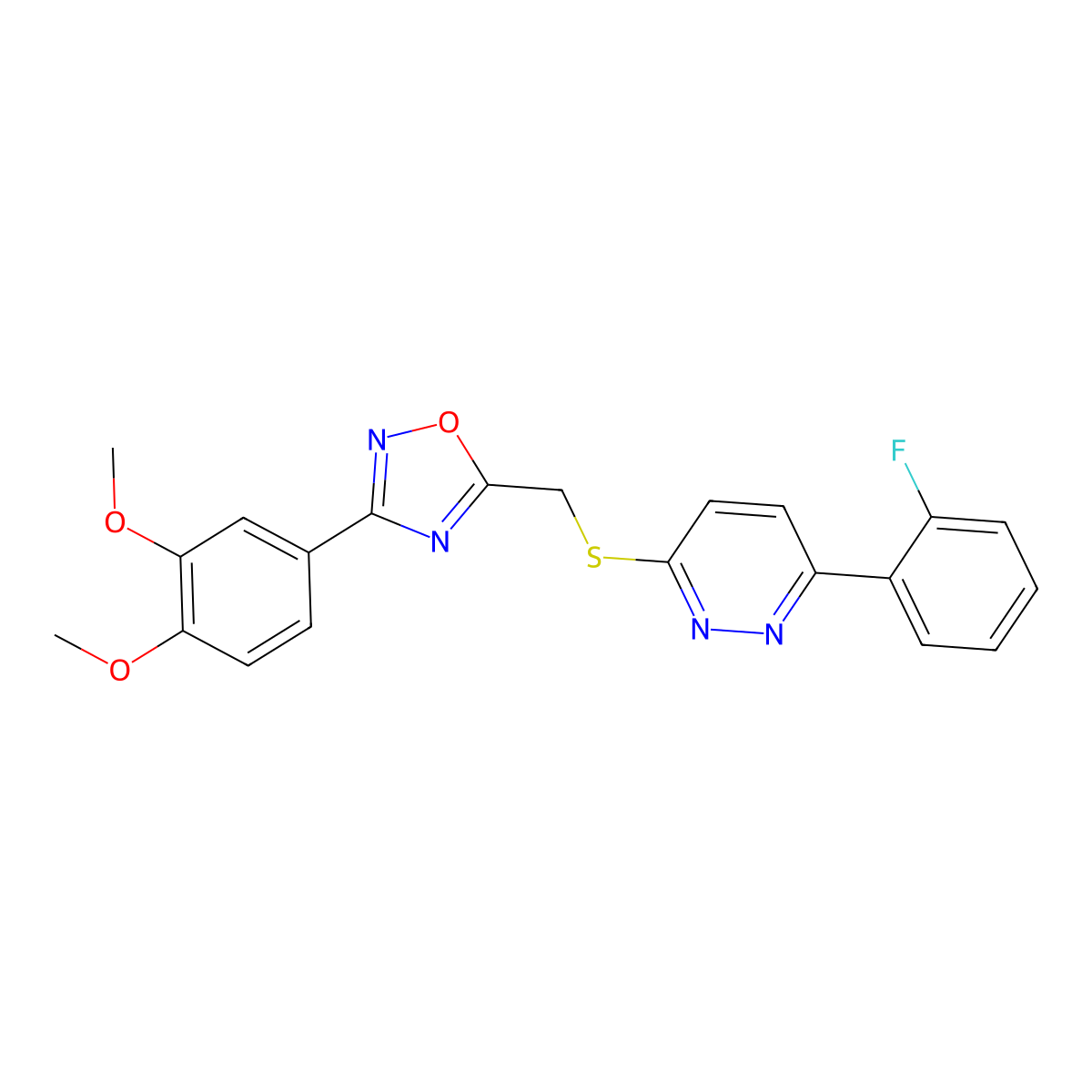 3-(3,4-Dimethoxyphenyl)-5-(((6-(2-fluorophenyl)pyridazin-3-yl)thio)methyl)-1,2,4-oxadiazole molecular structure, CAS 1111416-58-0
