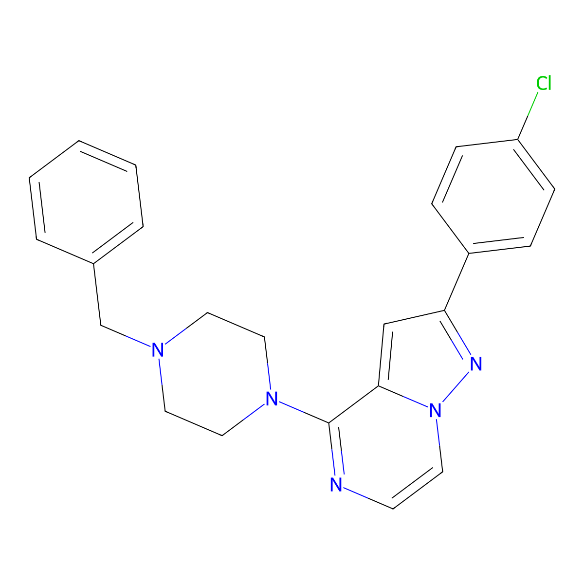 1-Benzyl-4-[2-(4-chlorophenyl)pyrazolo[1,5-a]pyrazin-4-yl]piperazine molecular structure, CAS 1111417-68-5