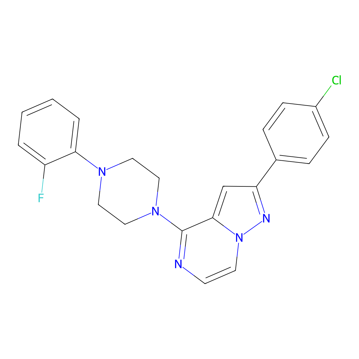 1-[2-(4-Chlorophenyl)pyrazolo[1,5-a]pyrazin-4-yl]-4-(2-fluorophenyl)piperazine molecular structure, CAS 1111417-84-5