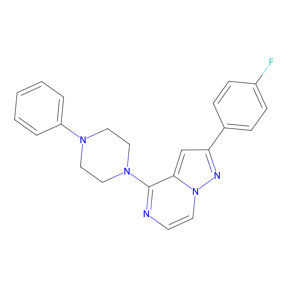 2-(4-Fluorophenyl)-4-(4-phenylpiperazin-1-yl)pyrazolo[1,5-a]pyrazine molecular structure, CAS 1111417-92-5