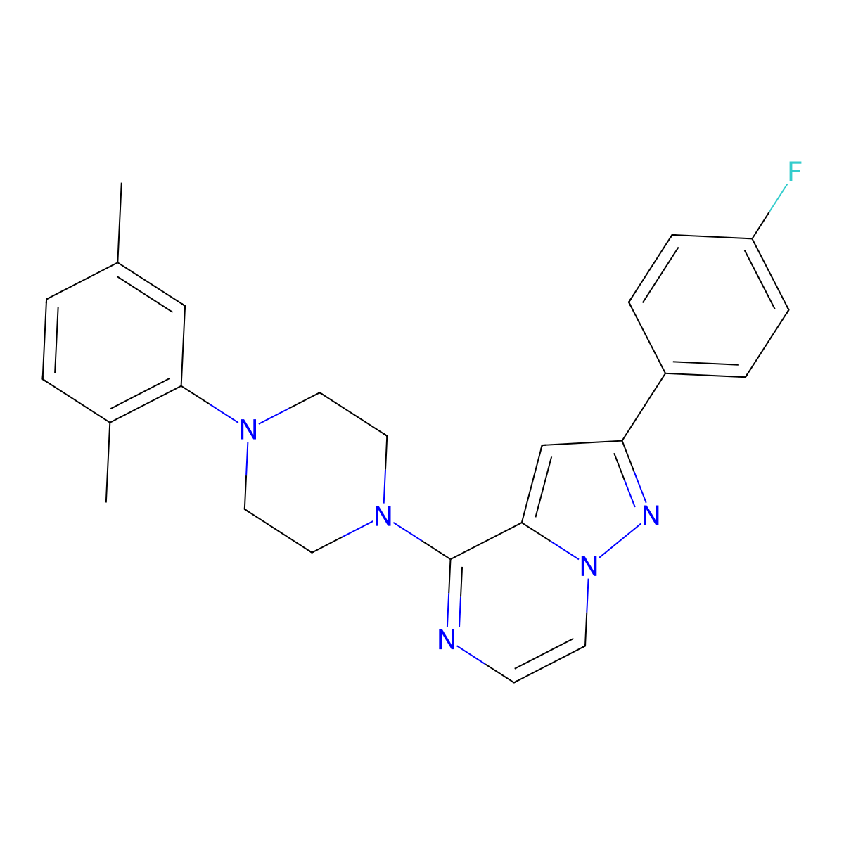 1-(2,5-Dimethylphenyl)-4-[2-(4-fluorophenyl)pyrazolo[1,5-a]pyrazin-4-yl]piperazine molecular structure, CAS 1111418-07-5