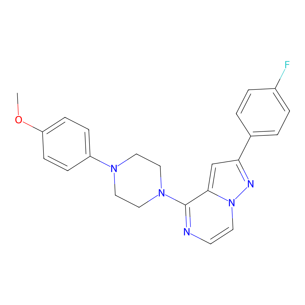 1-[2-(4-Fluorophenyl)pyrazolo[1,5-a]pyrazin-4-yl]-4-(4-methoxyphenyl)piperazine molecular structure, CAS 1111418-21-3