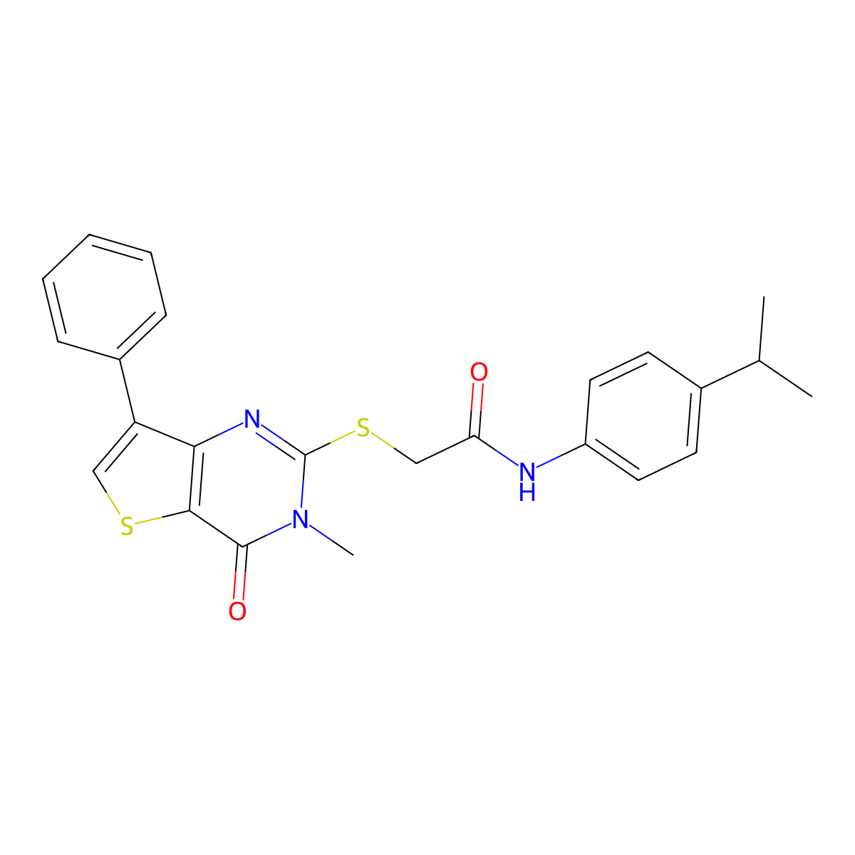 2-({3-methyl-4-oxo-7-phenyl-3H,4H-thieno[3,2-d]pyrimidin-2-yl}sulfanyl)-N-[4-(propan-2-yl)phenyl]acetamide molecular structure, CAS 1111418-28-0