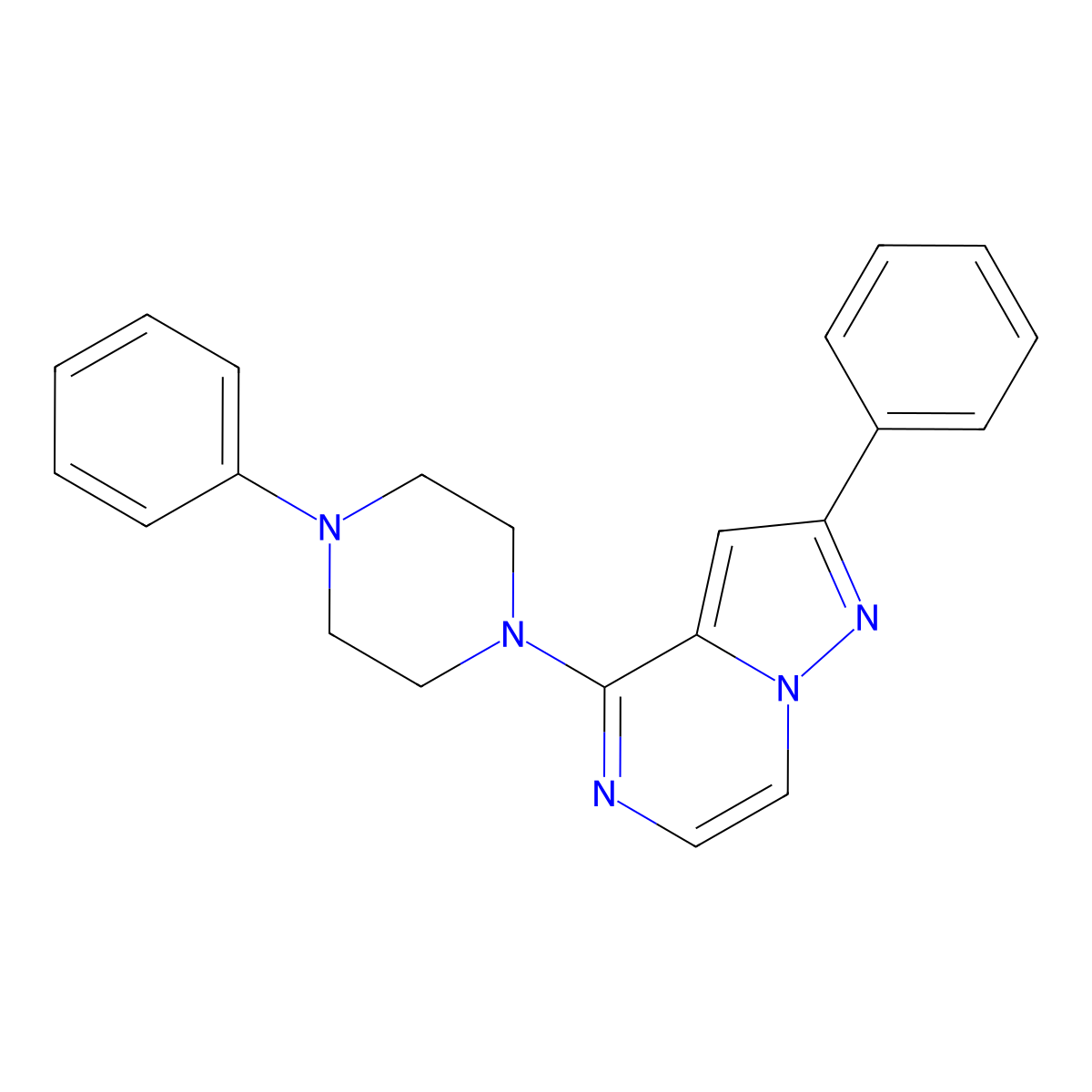 1-Phenyl-4-{2-phenylpyrazolo[1,5-a]pyrazin-4-yl}piperazine molecular structure, CAS 1111418-29-1