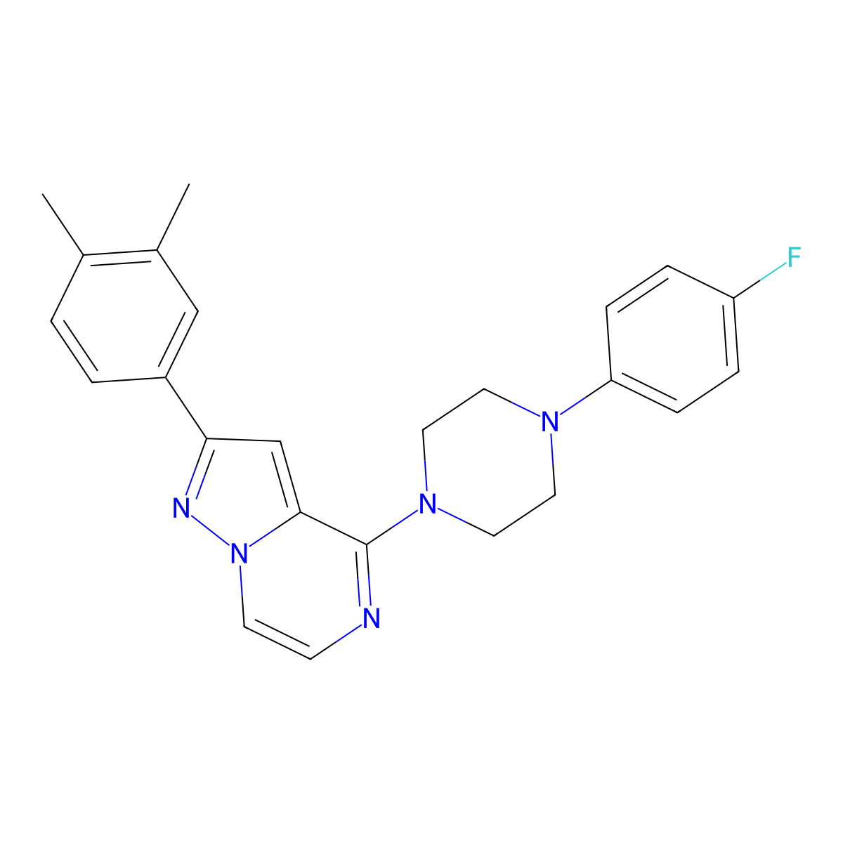 2-(3,4-Dimethylphenyl)-4-(4-(4-fluorophenyl)piperazin-1-yl)pyrazolo[1,5-a]pyrazine molecular structure, CAS 1111418-53-1