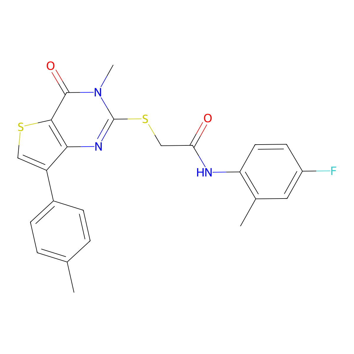 N-(4-fluoro-2-methylphenyl)-2-{[3-methyl-7-(4-methylphenyl)-4-oxo-3,4-dihydrothieno[3,2-d]pyrimidin-2-yl]sulfanyl}acetamide molecular structure, CAS 1111418-60-0