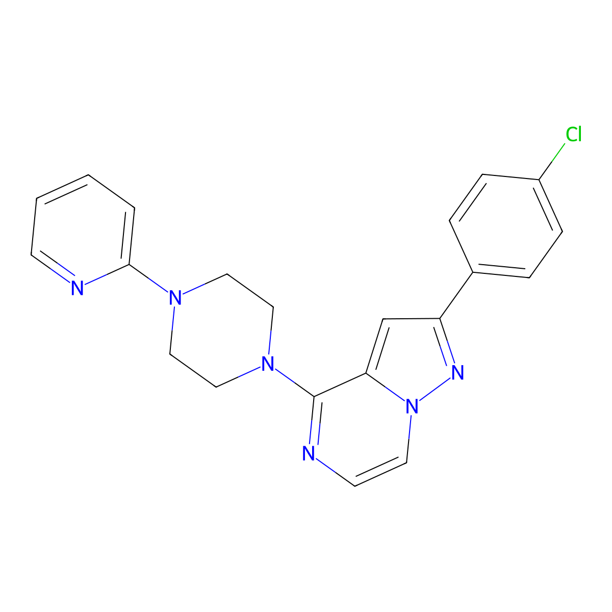 1-[2-(4-Chlorophenyl)pyrazolo[1,5-a]pyrazin-4-yl]-4-(pyridin-2-yl)piperazine molecular structure, CAS 1111418-85-9