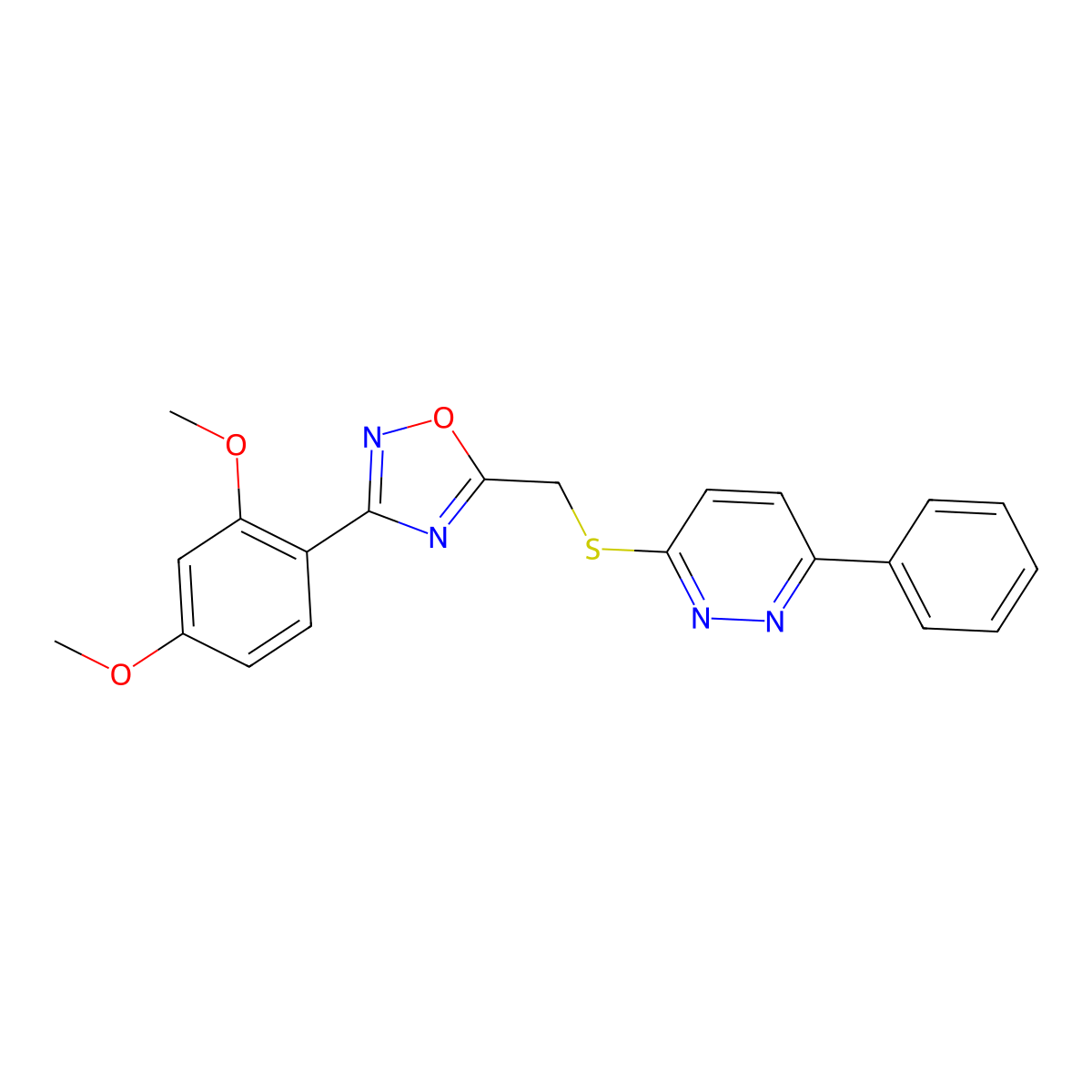 3-({[3-(2,4-Dimethoxyphenyl)-1,2,4-oxadiazol-5-yl]methyl}sulfanyl)-6-phenylpyridazine molecular structure, CAS 1111419-02-3