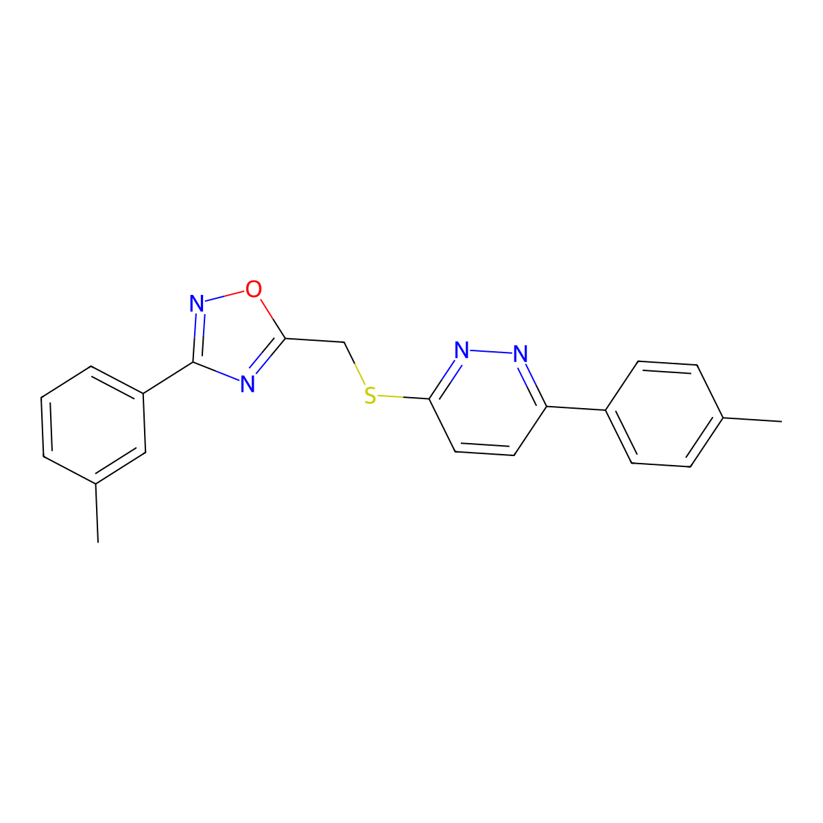 3-(4-Methylphenyl)-6-({[3-(3-methylphenyl)-1,2,4-oxadiazol-5-yl]methyl}sulfanyl)pyridazine molecular structure, CAS 1111419-18-1