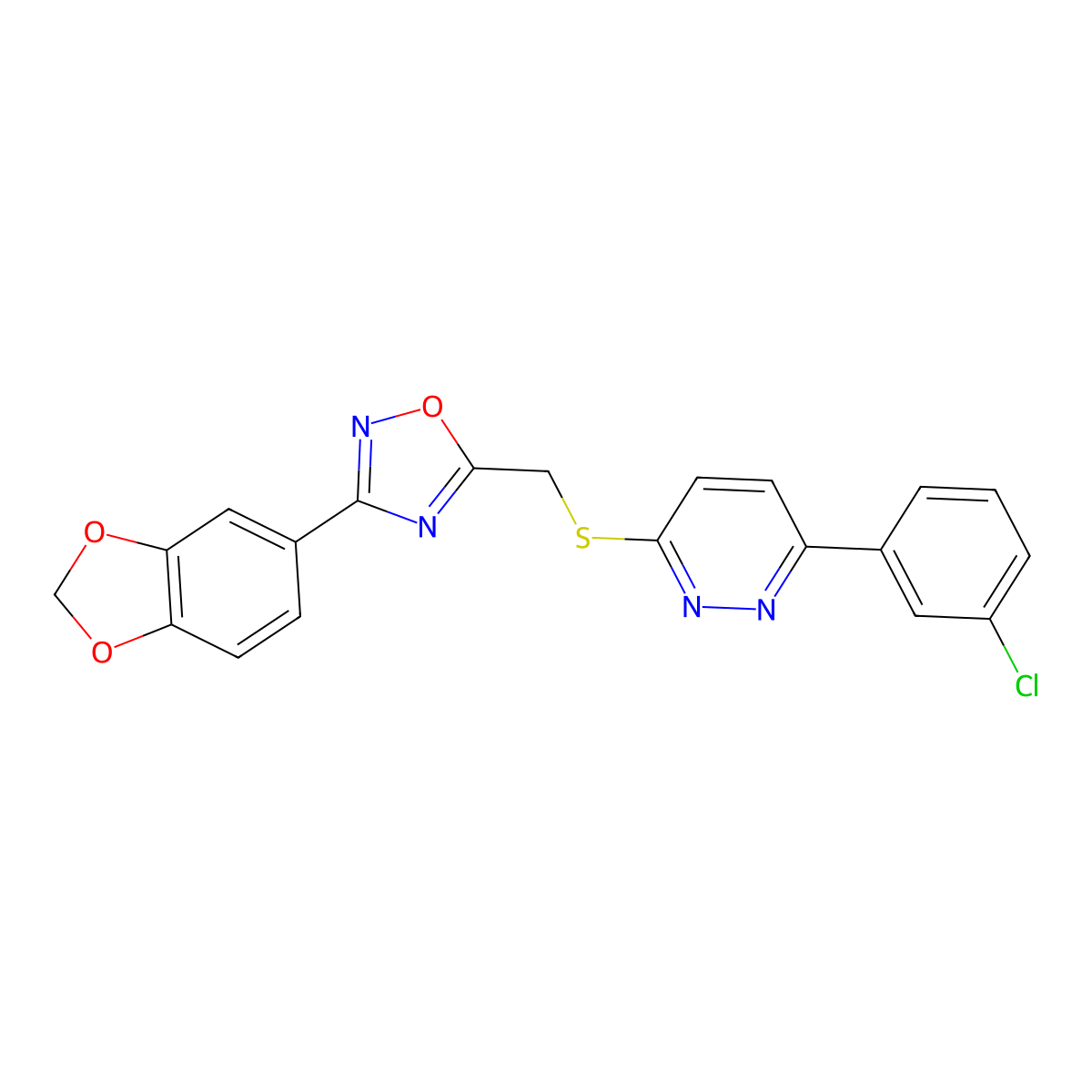 3-({[3-(1,3-Benzodioxol-5-yl)-1,2,4-oxadiazol-5-yl]methyl}thio)-6-(3-chlorophenyl)pyridazine molecular structure, CAS 1111419-34-1
