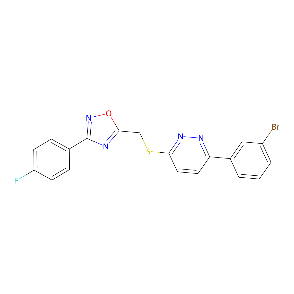 3-(3-Bromophenyl)-6-({[3-(4-fluorophenyl)-1,2,4-oxadiazol-5-yl]methyl}sulfanyl)pyridazine molecular structure, CAS 1111419-42-1