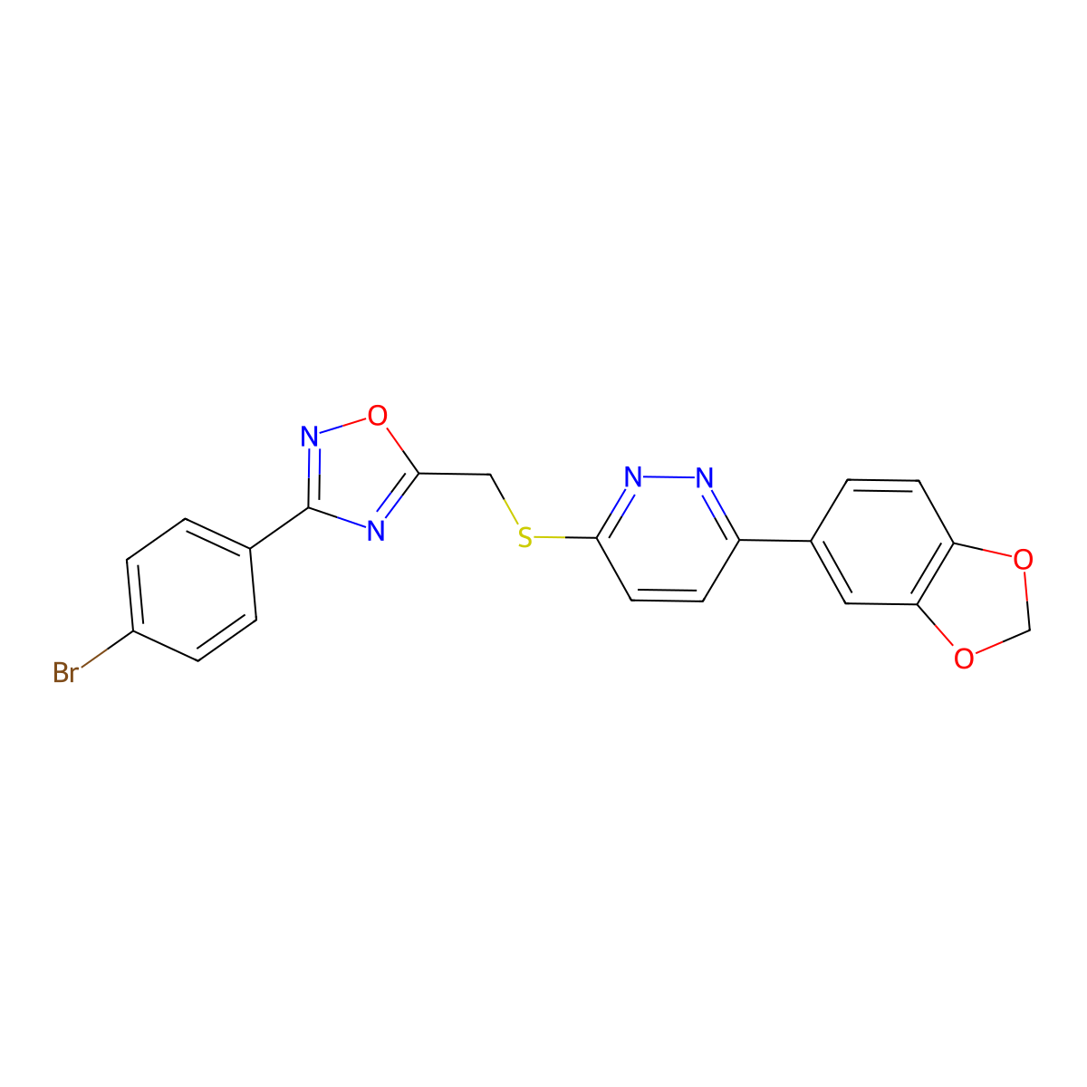 3-(1,3-Benzodioxol-5-yl)-6-({[3-(4-bromophenyl)-1,2,4-oxadiazol-5-yl]methyl}sulfanyl)pyridazine molecular structure, CAS 1111419-58-9