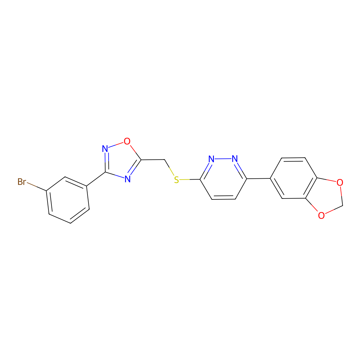 3-(1,3-Benzodioxol-5-yl)-6-({[3-(3-bromophenyl)-1,2,4-oxadiazol-5-yl]methyl}sulfanyl)pyridazine molecular structure, CAS 1111419-66-9