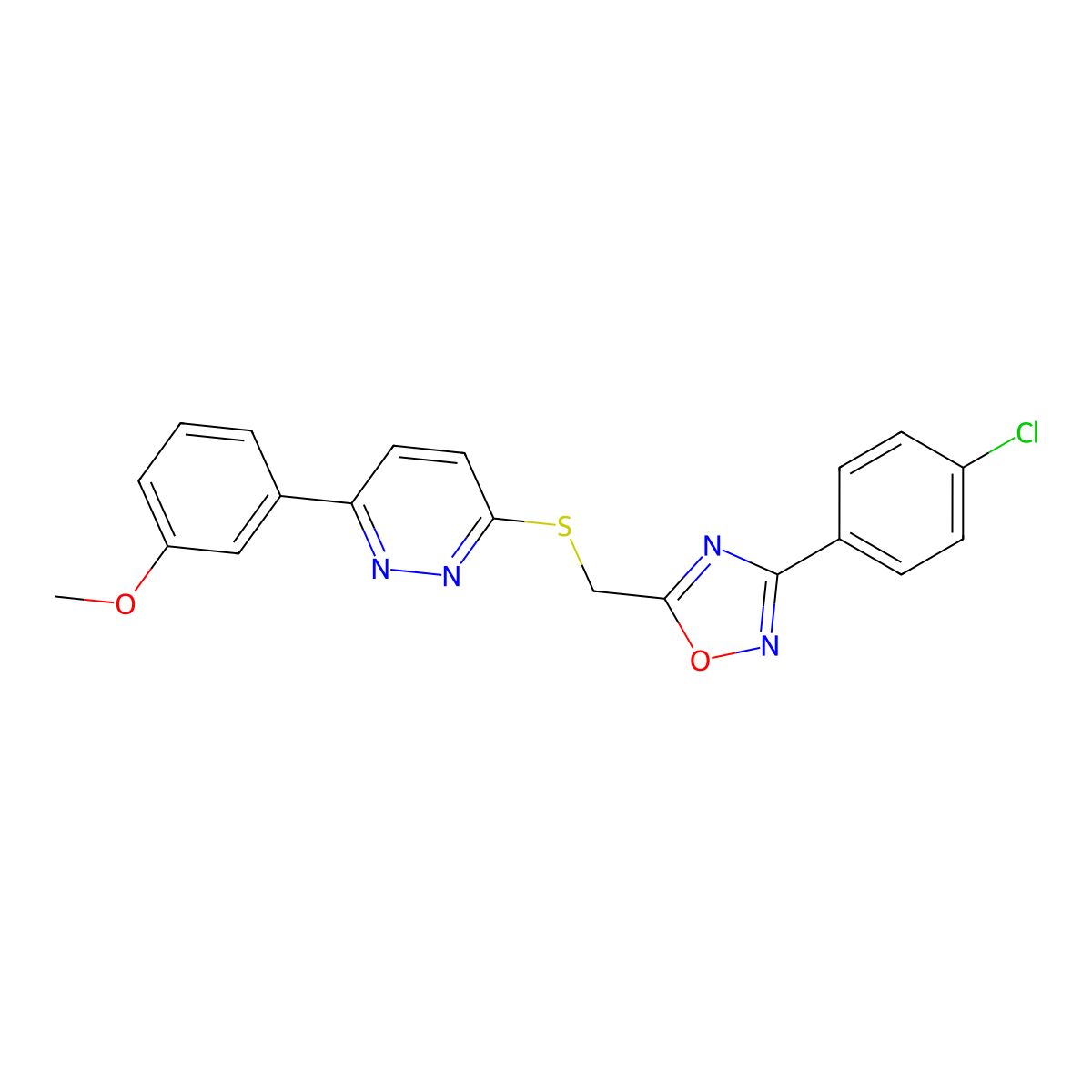 3-(4-Chlorophenyl)-5-(((6-(3-methoxyphenyl)pyridazin-3-yl)thio)methyl)-1,2,4-oxadiazole molecular structure, CAS 1111419-90-9