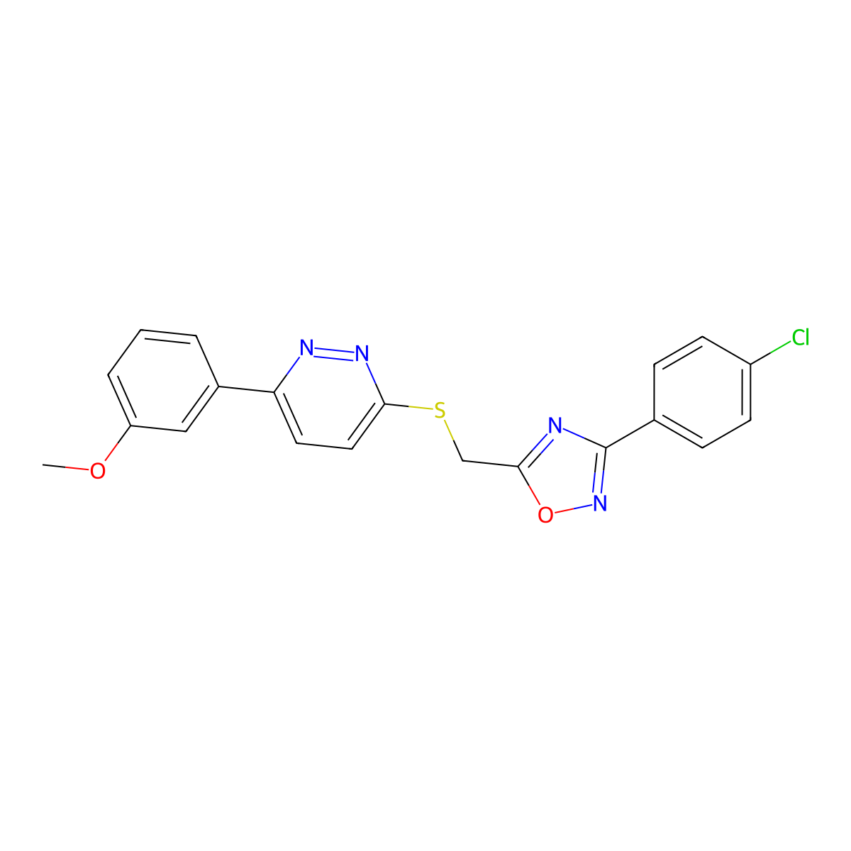 3-(4-Chlorophenyl)-5-(((6-(3-methoxyphenyl)pyridazin-3-yl)thio)methyl)-1,2,4-oxadiazole molecular structure, CAS 1111419-90-9