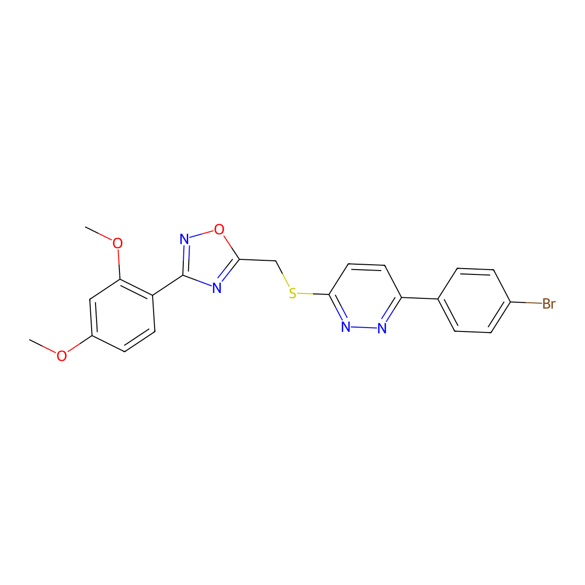 3-(4-Bromophenyl)-6-({[3-(2,4-dimethoxyphenyl)-1,2,4-oxadiazol-5-yl]methyl}sulfanyl)pyridazine molecular structure, CAS 1111420-38-2