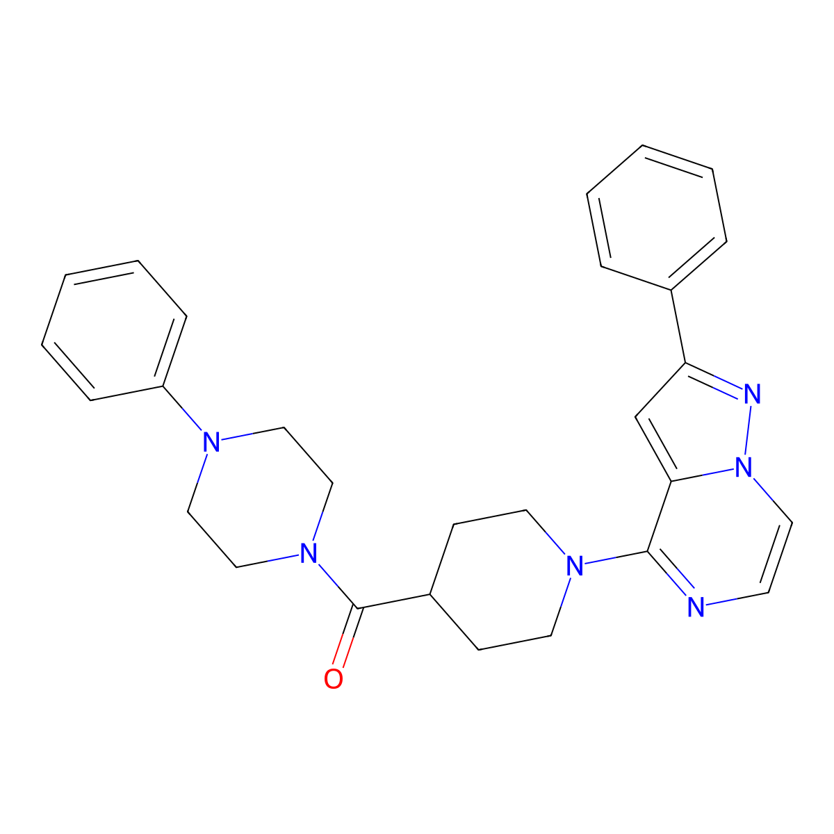 1-Phenyl-4-(1-{2-phenylpyrazolo[1,5-a]pyrazin-4-yl}piperidine-4-carbonyl)piperazine molecular structure, CAS 1111420-51-9