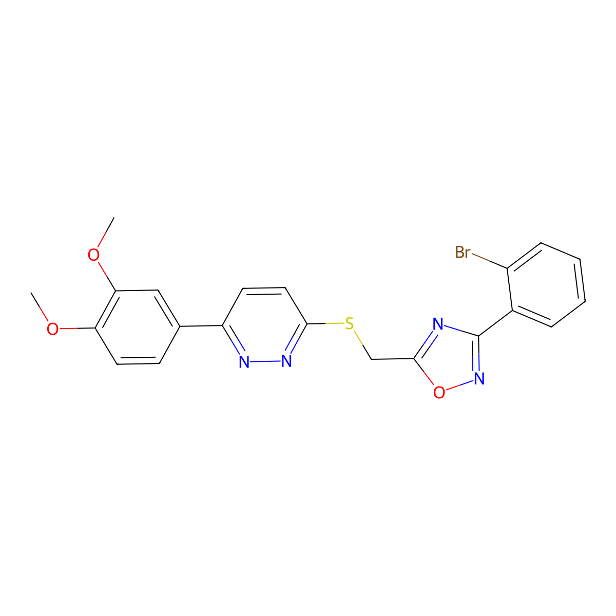 3-(2-Bromophenyl)-5-(((6-(3,4-dimethoxyphenyl)pyridazin-3-yl)thio)methyl)-1,2,4-oxadiazole molecular structure, CAS 1111420-78-0