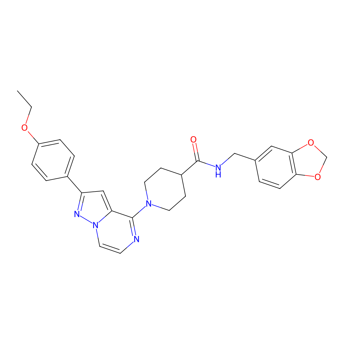 N-[(2H-1,3-benzodioxol-5-yl)methyl]-1-[2-(4-ethoxyphenyl)pyrazolo[1,5-a]pyrazin-4-yl]piperidine-4-carboxamide molecular structure, CAS 1111421-51-2