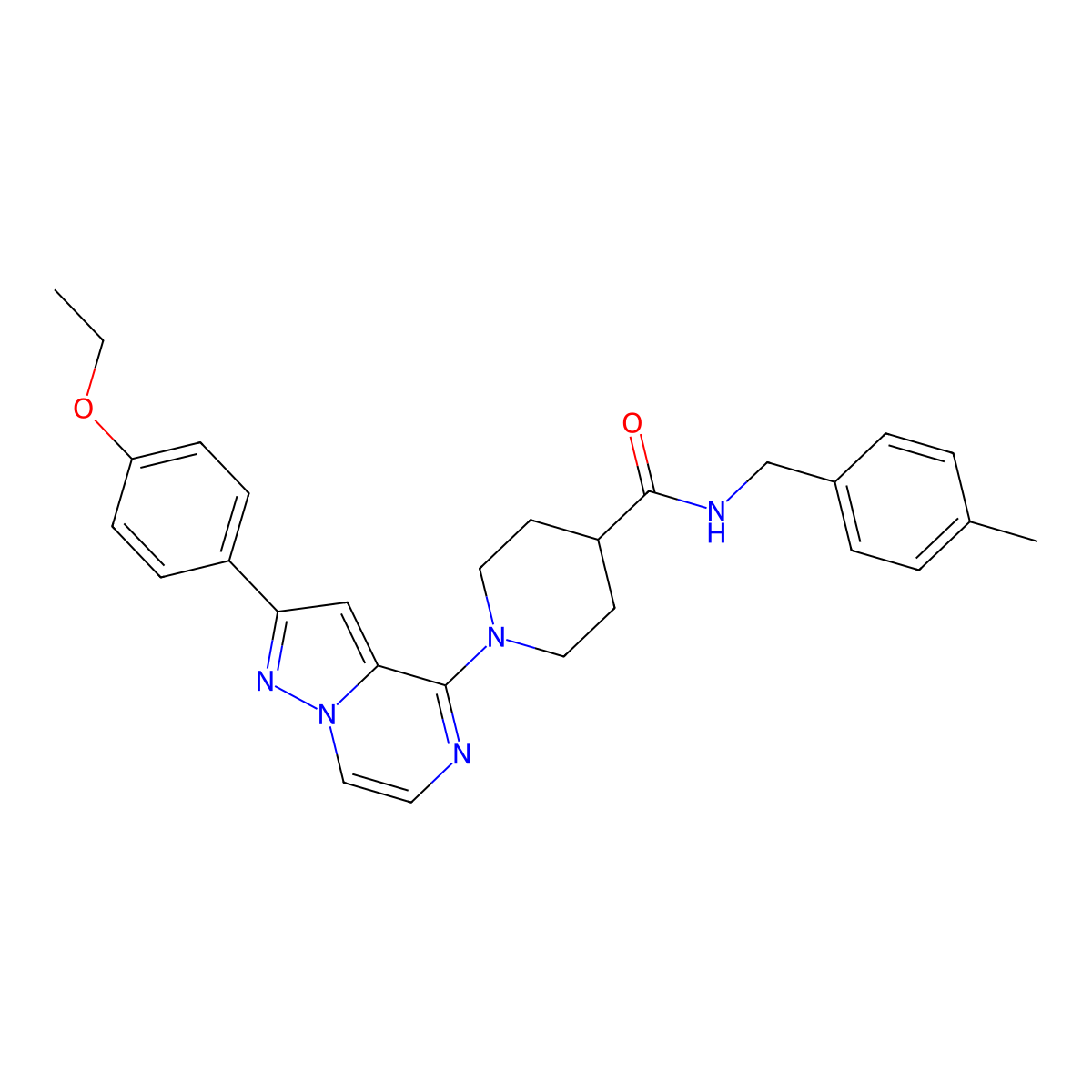 1-[2-(4-ethoxyphenyl)pyrazolo[1,5-a]pyrazin-4-yl]-N-[(4-methylphenyl)methyl]piperidine-4-carboxamide molecular structure, CAS 1111421-57-8