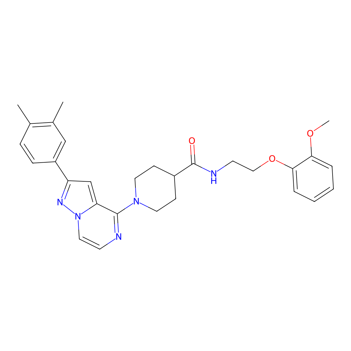 1-[2-(3,4-dimethylphenyl)pyrazolo[1,5-a]pyrazin-4-yl]-N-[2-(2-methoxyphenoxy)ethyl]piperidine-4-carboxamide molecular structure, CAS 1111422-48-0