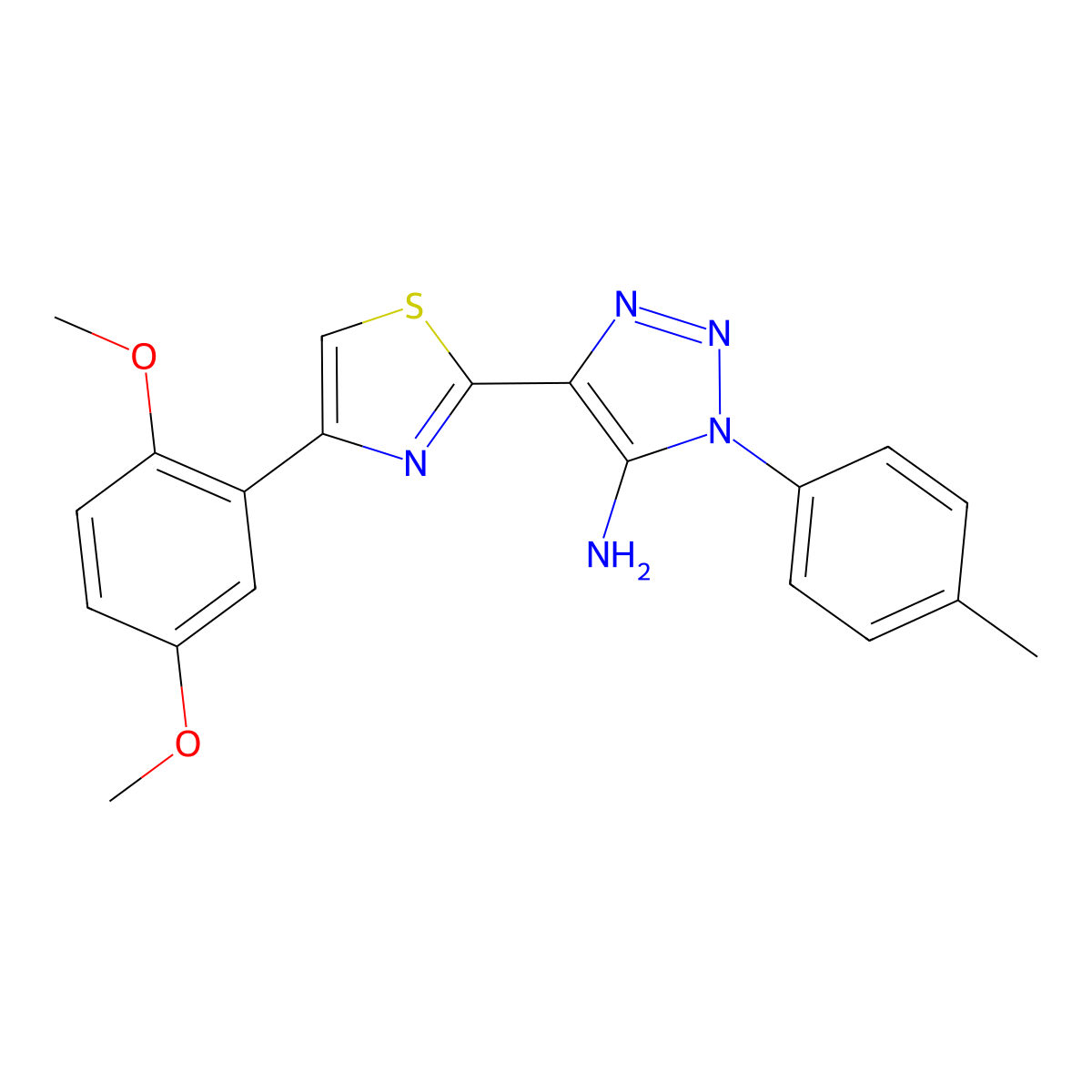 4-(4-(2,5-dimethoxyphenyl)thiazol-2-yl)-1-(p-tolyl)-1H-1,2,3-triazol-5-amine molecular structure, CAS 1111432-72-4