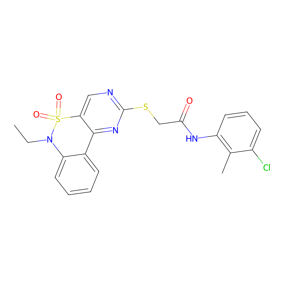 N-(3-chloro-2-methylphenyl)-2-((6-ethyl-5,5-dioxido-6H-benzo[c]pyrimido[4,5-e][1,2]thiazin-2-yl)thio)acetamide molecular structure, CAS 1111433-79-4
