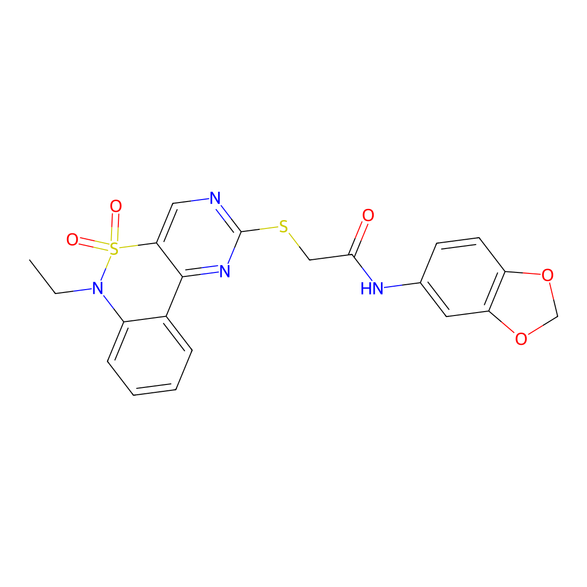 N-(2H-1,3-benzodioxol-5-yl)-2-({9-ethyl-8,8-dioxo-8lambda6-thia-3,5,9-triazatricyclo[8.4.0.0^{2,7}]tetradeca-1(14),2(7),3,5,10,12-hexaen-4-yl}sulfanyl)acetamide molecular structure, CAS 1111433-85-2