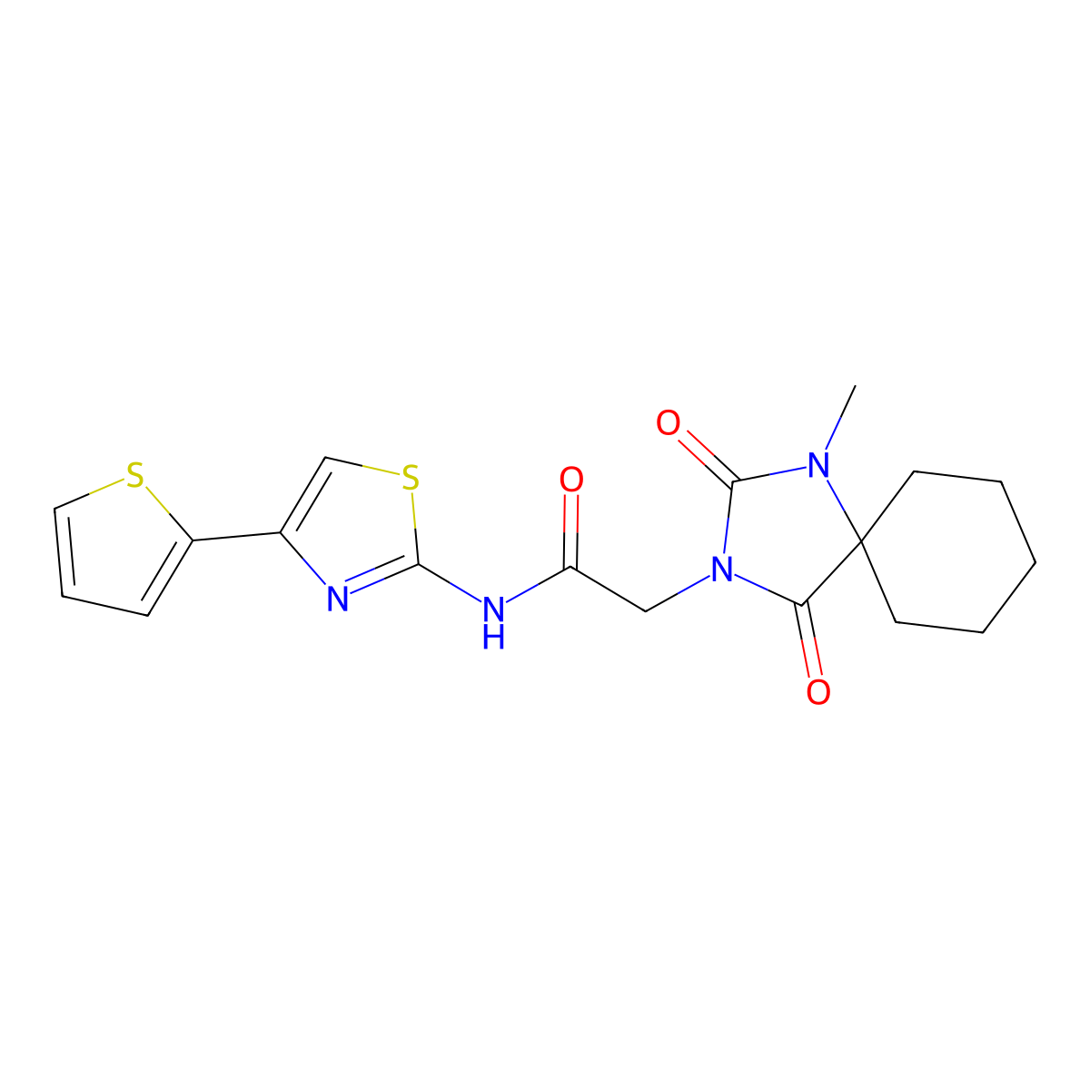 2-{1-methyl-2,4-dioxo-1,3-diazaspiro[4.5]decan-3-yl}-N-[4-(thiophen-2-yl)-1,3-thiazol-2-yl]acetamide molecular structure, CAS 1111446-70-8