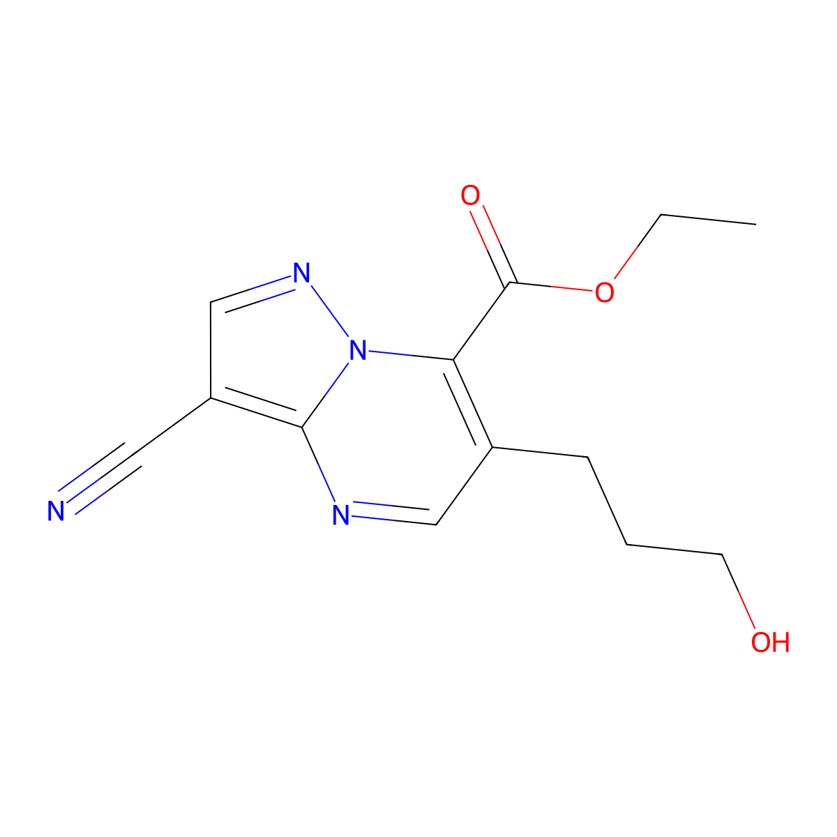 Ethyl 3-cyano-6-(3-hydroxypropyl)pyrazolo[1,5-a]pyrimidine-7-carboxylate molecular structure, CAS 1111447-30-3