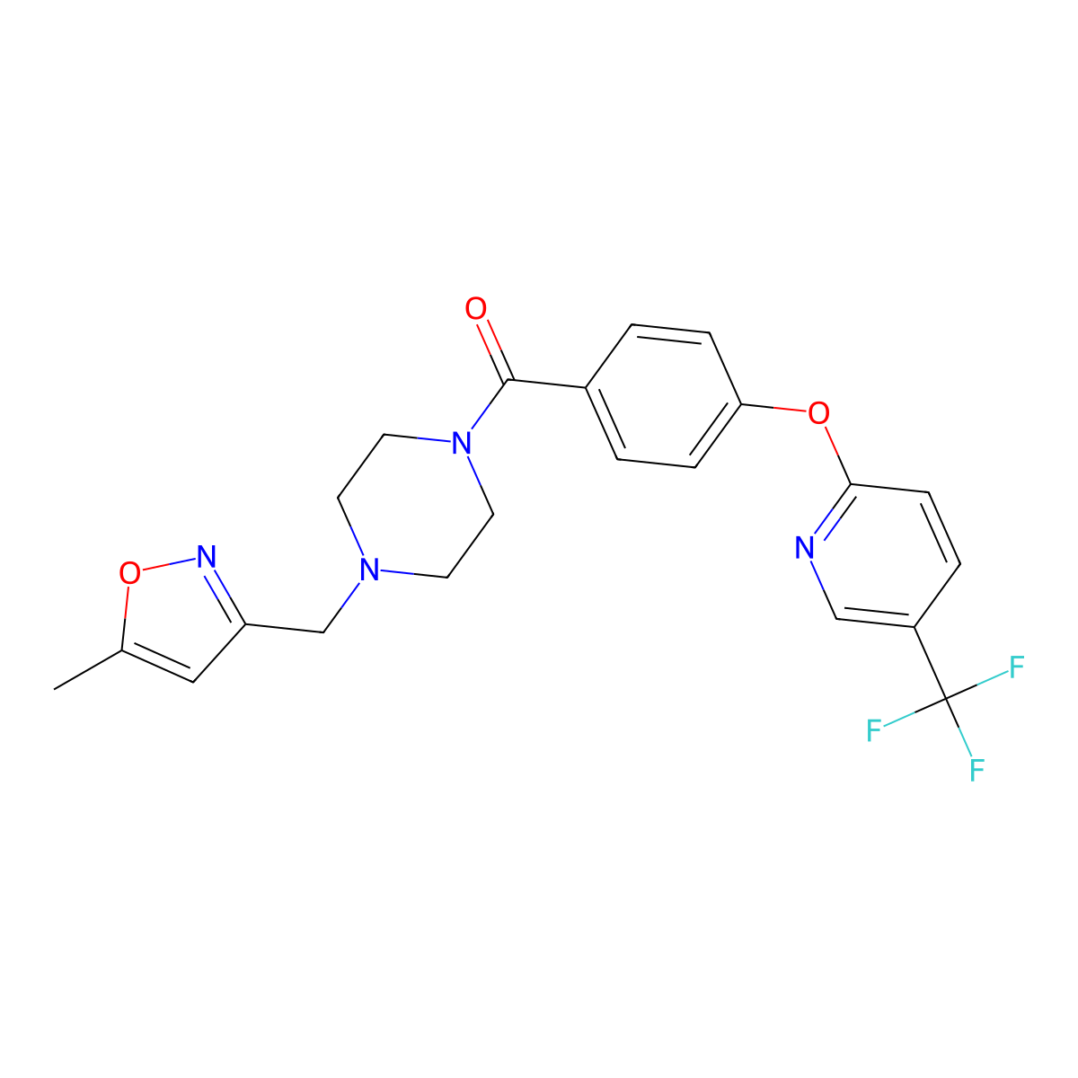 1-[(5-Methyl-1,2-oxazol-3-yl)methyl]-4-(4-{[5-(trifluoromethyl)pyridin-2-yl]oxy}benzoyl)piperazine molecular structure, CAS 1111471-57-8