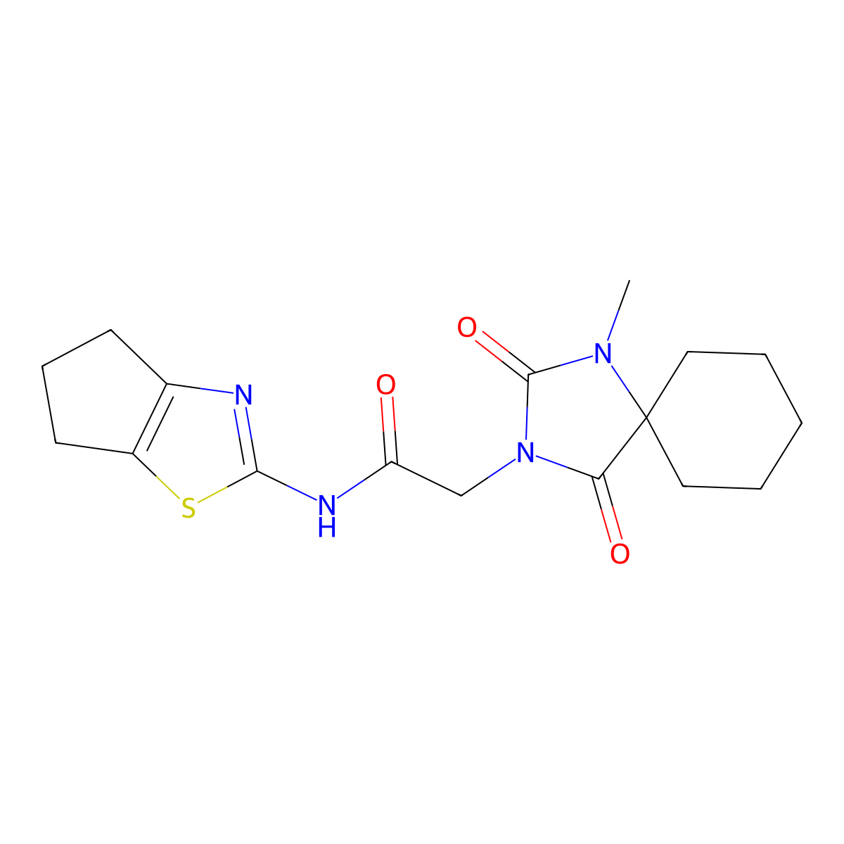 N-{4H,5H,6H-cyclopenta[d][1,3]thiazol-2-yl}-2-{1-methyl-2,4-dioxo-1,3-diazaspiro[4.5]decan-3-yl}acetamide molecular structure, CAS 1111476-58-4